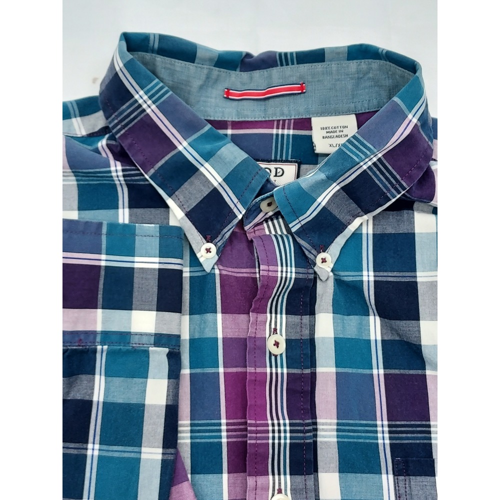 IZOD Saltwater XL Purple Blue Plaid Long Sleeve Button Down Shirt Men